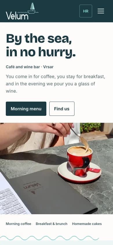 Velums Startseite auf einem Smartphone.