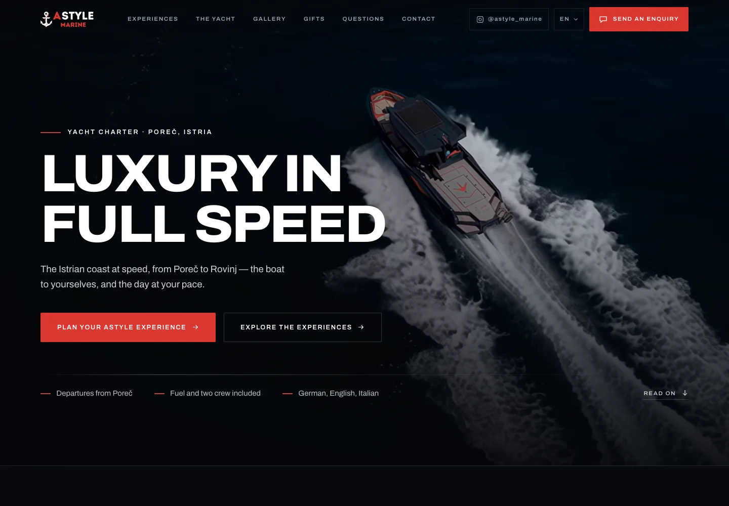 Le site de location de yachts AstyleMarine avec le titre « Luxury in full speed ».